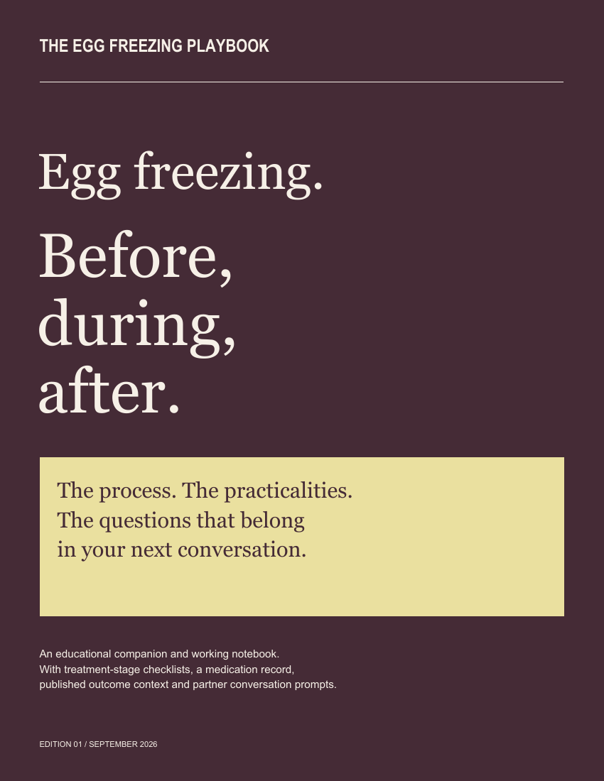 Actual cover of Egg freezing: Before, during, after, the 28-page guide
